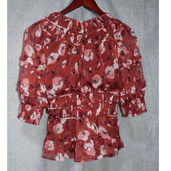 Walter Baker Floral Metallic Ruffle Peplum Blouse Size S - Picture 3 of 3